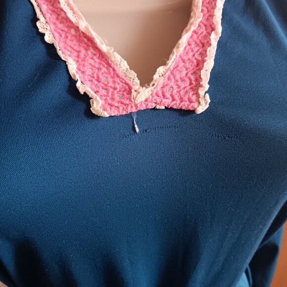 Vintage Women's Medium Belted Top 1970's 1of1 Handmade Groovy Granny Lace Trim - Picture 3 of 7